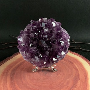 S1040 Excellent Natural Flower Round-Shaped Amethyst Cluster Self-Stand AAA Grade Deep Druzy Purple Crystal Quartz Energy Healing Stone Luck