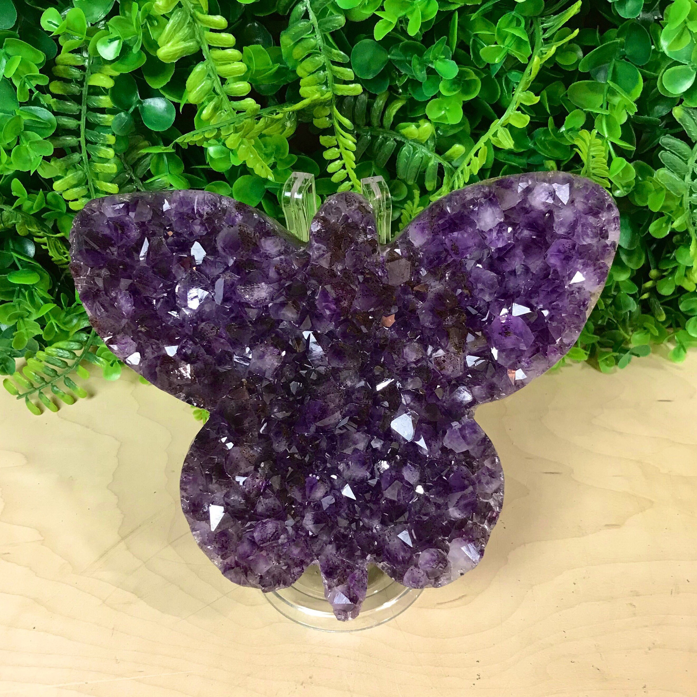 Butterfly Amethyst Crystal Dark Purple Rutilated Quartz On Stand