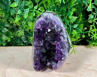 Specimen Natural Raw Amethyst Cluster Cut Base Geode Stone Dark Purple Crystal Quartz Polished Edge, Energy Healing Stone #1690