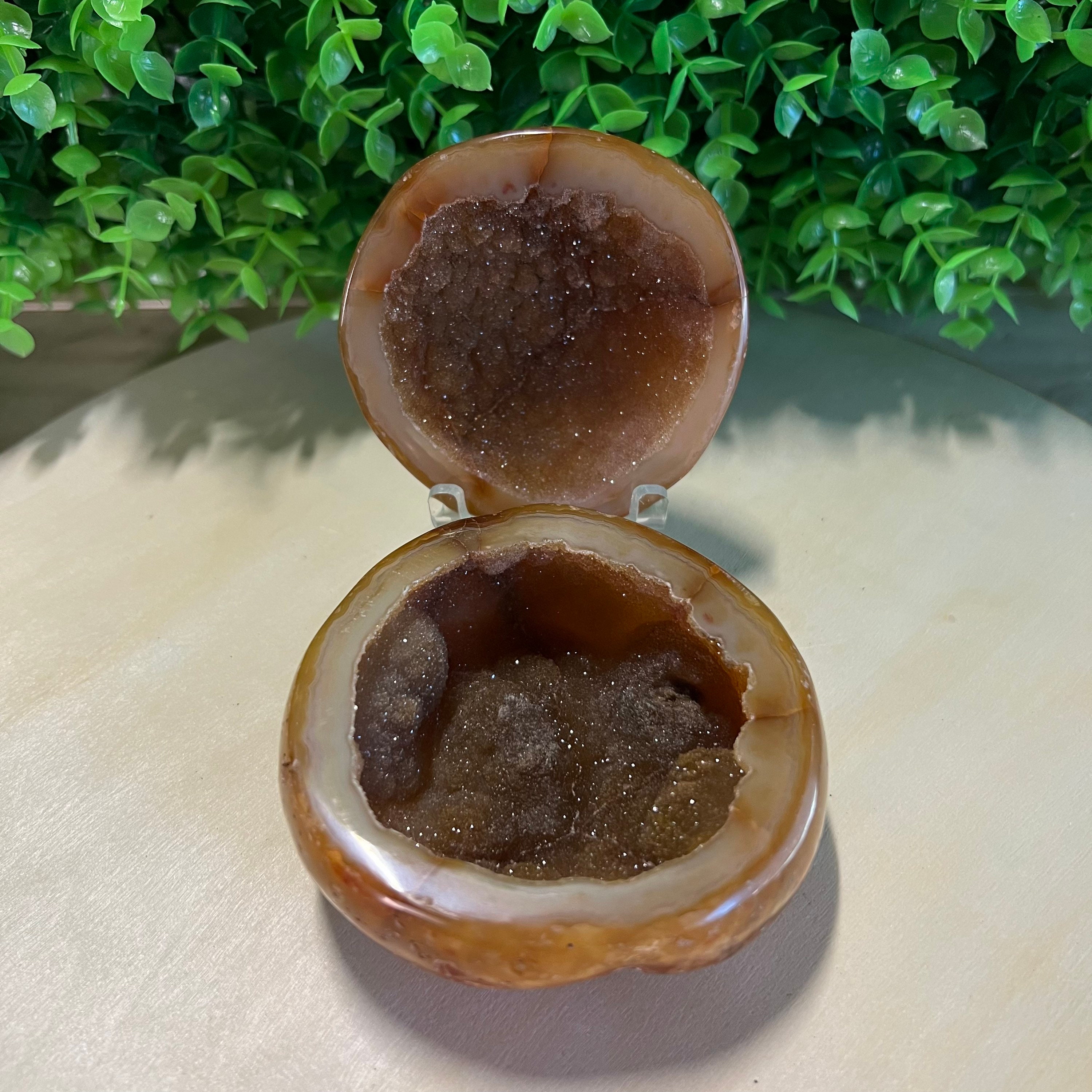 Collection Natural Citrine Jewelry Box/Polished Agate Geode/Chalcedony/One Cut in 2 Pieces Sparkly Yellow Quartz Brazil #aa80