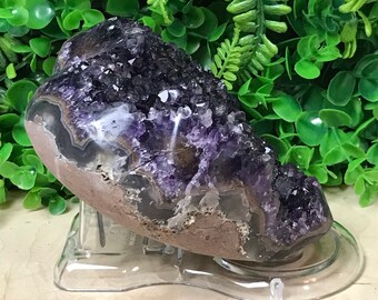 アメジストハートクラスタージオード：5.75インチの濃い紫色の水晶 