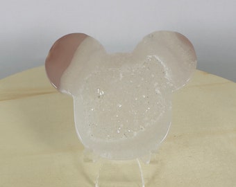S232 Natural Druzy Agate Mouse Head Mini Cute Crystal Quartz Hand Polished Micky-Shaped On Stand Specimens Minerals Energy Healing Stone