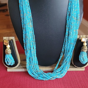 Fine Kundan jadau Long Turquoise  necklace set/Pacchi Kundan Necklace Onyx Necklace/ Rani haar/ Indian Jewelry/ Indian Necklace/ Sabyasachi