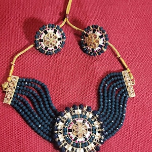 Indian Kundan Choker Set,DarkTeal Indian Kundan Choker,Indian jewelry,Handmade jewelry,Indian Wedding Necklace Set,Kundan Choker forHoliday