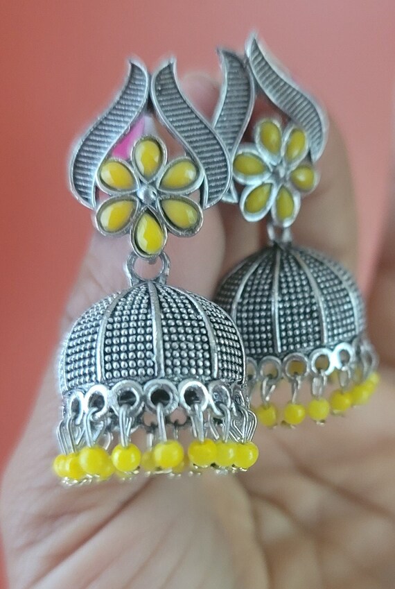 Silver Polki Jhumkas/ Indian Jewelry/ Jhumka/ Indian Earrings