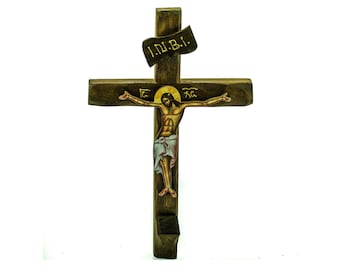 Crucifix Jesus Christ Orthodox Cross, Blessing Cross, Byzantine art wall hanging, Greek Handmade wooden Cross, religious decor