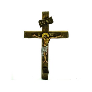 Crucifix Jesus Christ Orthodox Cross, Blessing Cross, Byzantine art wall hanging, Greek Handmade wooden Cross, religious decor