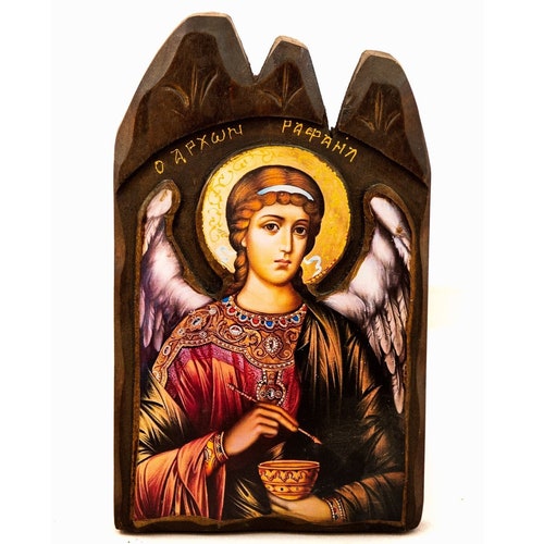 Archangel Raphael Catholic Art Vitro Byzantine Christian Icon | Etsy