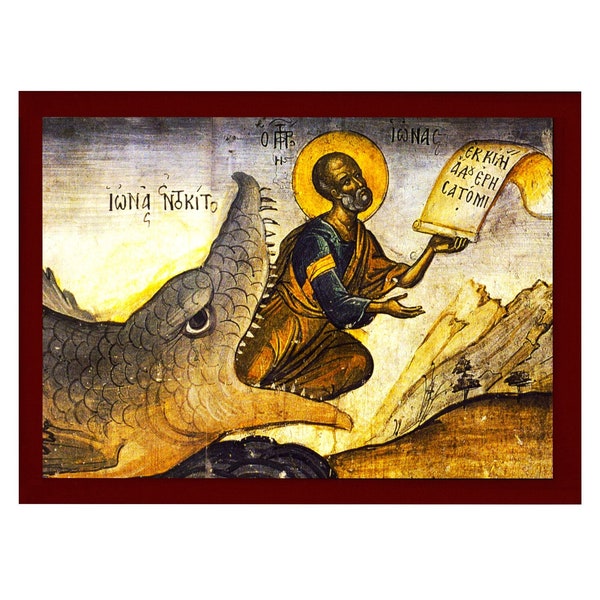 Heiliger Jona Ikone, Handgemachte griechisch orthodoxe Ikone Der Prophet Jonah, Byzantinische Kunst Wandbehang auf Holz Plakette Ikone, religiöses Dekor