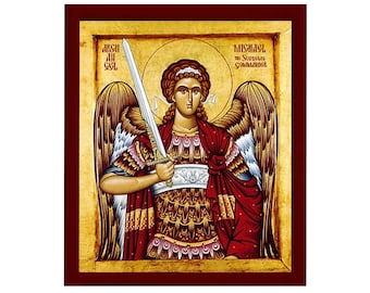Aartsengel Michael-pictogram, handgemaakt Grieks-orthodox icoon van Sint-Michiel, Byzantijnse kunstmuur hangend aan houten plaquette religieus icoon, religieus cadeau