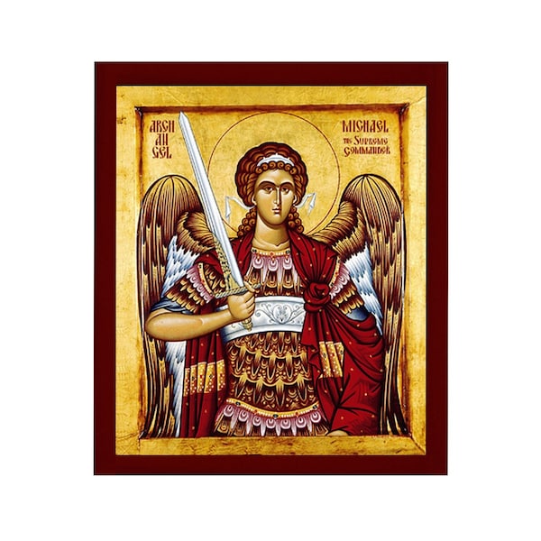 Erzengel Michael Ikone, Handgemachte griechisch orthodoxe Ikone von St. Michael, byzantinische Kunst Wandbehang auf Holz Plakette religiöse Ikone, religiöses Geschenk