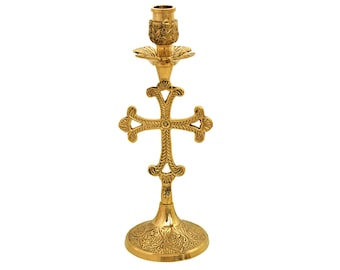 Christian Holy Altar Brass Handmade Candlestick Holder with Cross Candelabrum Prayer Standing Religious Orthodox Candle Holder gift decor