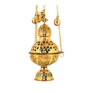 Christian Hanging Brass Resin Incense Burner, Greek Orthodox Thurible Incense holder, Metal Byzantine Censer Perfume burner, religious gift