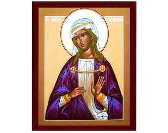 Icono de Santa Aurelia, icono greco-católico hecho a mano de Santa Aurelia de Estrasburgo, placa de madera para colgar en la pared, decoración religiosa