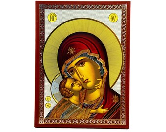 Virgin Mary Glykophilousa Orthodox Icon, Handmade Christian Wall Art on Wood, Byzantine Religious Gift, Home Decor