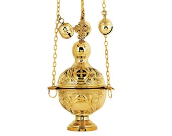 Brûle-encens suspendu chrétien en résine, porte-encens encensoir orthodoxe grec, brûle-parfum encensoir byzantin en métal, cadeau religieux