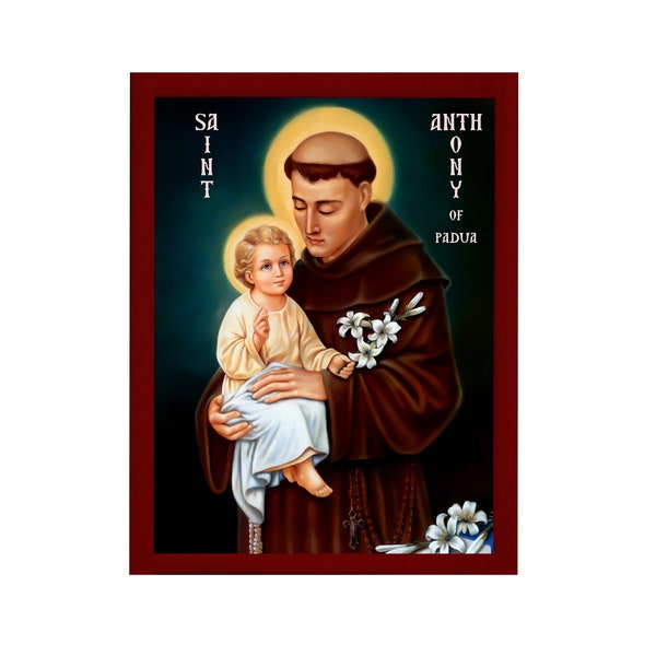 Saint Anthony of Padua icon, Handmade Greek Christian Catholic icon of Saint Anthony of Lisbon, Religious art wall hanging wood plaque gift