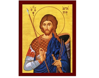 Saint Artemios of Antioch Orthodox Icon, Handmade Christian Wall Art on Wood, Byzantine Religious Gift, Home Decor