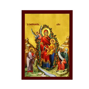 Virgin Mary icon Burning Bush, Handmade Greek Orthodox Icon, Mother of God Unburnt Bush Byzantine art, Theotokos wall hanging wood plaque