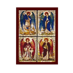 The Four Archangels icon, Handmade Greek wood plaque icon of Archangel Michael Archangel Gabriel Archangel Raphael Archangel Uriel