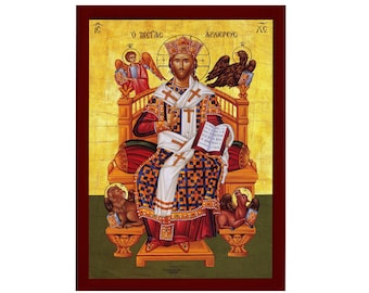 Icono de Jesucristo, icono ortodoxo griego hecho a mano del Gran Sumo Sacerdote, adorno de pared bizantino sobre placa de madera, decoración religiosa