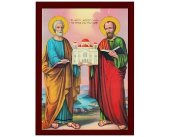Saint Peter and Paul the Apostles the Apostle Orthodox Icon, Handmade Christian Wall Art on Wood, Byzantine Religious Gift, Home Decor