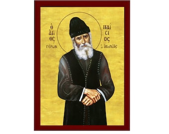 Heilige Paisios van de berg Athos icoon Handgemaakt Grieks-orthodox icoon St Paisios Athonite Byzantijnse kunst muur hangend op houten plaquette, religieus geschenk