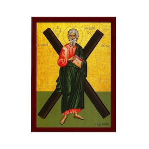 Saint Andrew icon the Apostle, Handmade Greek Orthodox icon of St Andrew, Byzantine art wall hanging wood plaque, religious gift