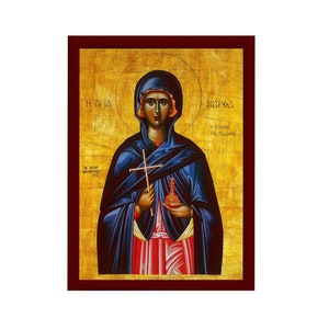 Icono de Santa Marta, icono ortodoxo griego hecho a mano de Santa Marta, placa de madera colgante de pared de arte bizantino, regalo religioso