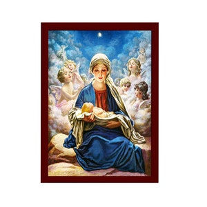 Virgin Mary icon Panagia, Handmade Greek Catholic Icon Theotokos, Mother of God Byzantine art wall hanging wood plaque icon, religious decor