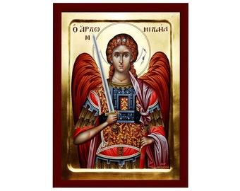 Aartsengel Michael-pictogram, handgemaakt Grieks-orthodox icoon van Sint-Michiel, Byzantijnse kunstmuur hangend aan houten plaquette religieus icoon, religieus cadeau