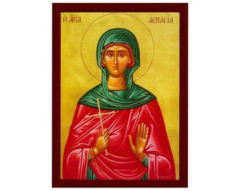 Saint Aspasia Orthodox Icon, Handmade Christian Wall Art on Wood, Byzantine Religious Gift, Home Decor