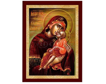 Virgin Mary Glykophilousa Orthodox Icon, Handmade Christian Wall Art on Wood, Byzantine Religious Gift, Home Decor
