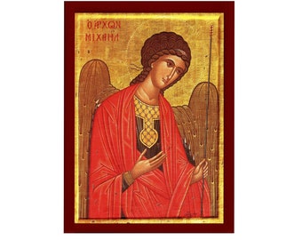 Aartsengel Michael-pictogram, handgemaakt Grieks-orthodox icoon van Sint-Michiel, Byzantijnse kunstmuur hangend aan houten plaquette religieus icoon, religieus cadeau