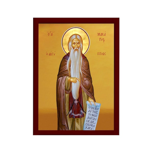 Saint Macarius of Egypt Orthodox Icon, Handmade Christian Wall Art on Wood, Byzantine Religious Gift, Home Decor