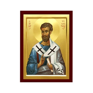 Saint Timothy icon, Handmade Greek Orthodox icon of St Timothy the Apostle, Byzantine art wall hanging icon wood plaque, religious decor