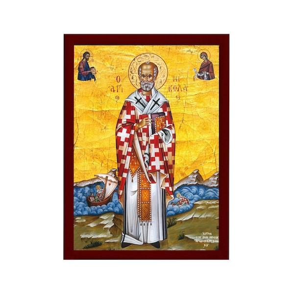 Nikolaus Ikone, Handgemachte griechisch orthodoxe Ikone von St Nick, Byzantinische Kunst Wandbehang Ikone auf Holz plakette, religiöses Dekor