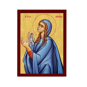 Saint Monica icon, Handmade Greek Catholic Orthodox icon of St Monica of Hippo, Byzantine art wall hanging wood plaque religious gift