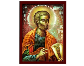 Saint Peter the Apostle Orthodox Icon, Handmade Christian Wall Art on Wood, Byzantine Religious Gift, Home Decor