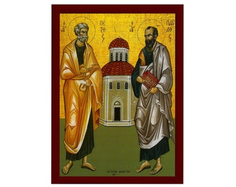 Saint Peter and Paul the Apostles the Apostle Orthodox Icon, Handmade Christian Wall Art on Wood, Byzantine Religious Gift, Home Decor