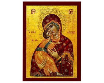 Virgin Mary icon Panagia Soul Saver, Greek Christian Orthodox Icon, Mother of God Byzantine art, Theotokos handmade wall hanging wood plaque