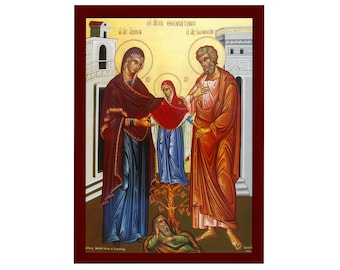 Saint Joachim and Anna Orthodox Icon, Handmade Christian Wall Art on Wood, Byzantine Religious Gift, Home Decor