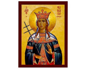 Saint Tamara icon, Handmade Greek Orthodox icon of St Tamara of Georgia, Byzantine art wall hanging, religious gift