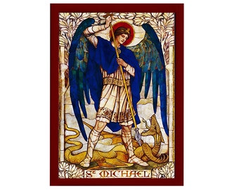 Archangel Michael icon, Handmade Greek Orthodox icon of St Michael, Byzantine art wall hanging on wood plaque religious icon, religious gift