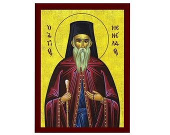 Saint Menelaus Orthodox Icon, Handmade Christian Wall Art on Wood, Byzantine Religious Gift, Home Decor