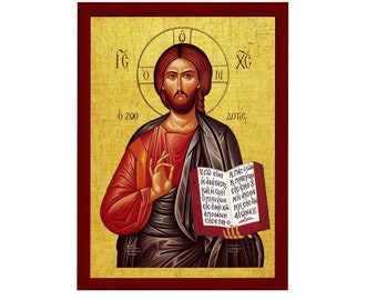 Icono de Jesucristo, icono ortodoxo griego hecho a mano de nuestro Señor, arte bizantino para colgar en la pared sobre placa de madera, icono religioso para la decoración del hogar.