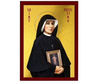 Saint Faustina icon, Handmade Greek Orthodox icon of St Faustina Kowalska Catholic Byzantine art wall hanging religious gift ideas