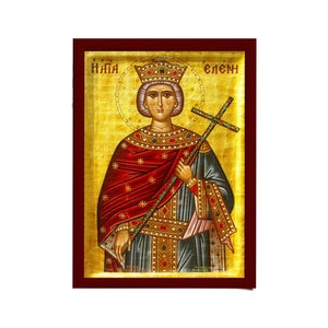 Saint Helen icon, Handmade Greek Christian Orthodox Icon of St Helen, Byzantine art wall hanging wood plaque, religious decor