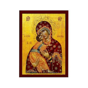 Virgin Mary icon Panagia Soul Saver, Greek Christian Orthodox Icon, Mother of God Byzantine art, Theotokos handmade wall hanging wood plaque image 1