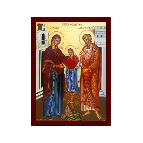 Saint Joachim and Anna icon, Handmade Greek Orthodox icon Parents of Virgin Mary, Byzantine art wall hanging on wood plaque, religious decor